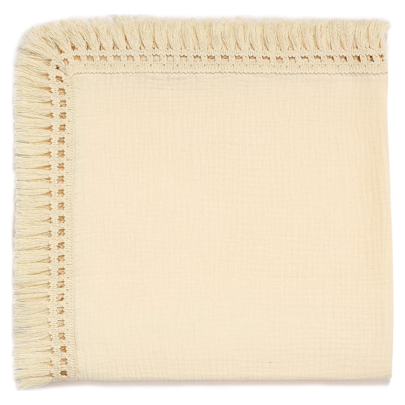Manta de Muselina Insular Beige 120x100 cm con Borlas
