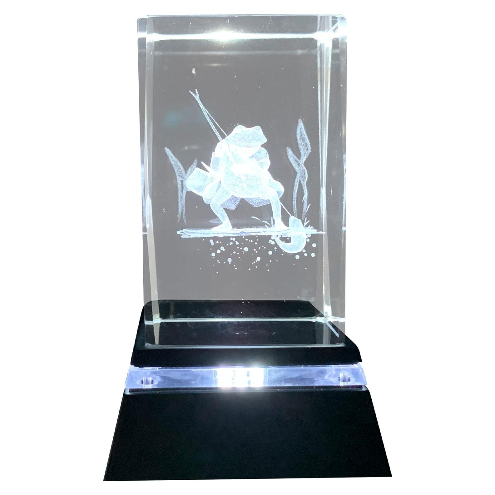 Cubo de Cristal 3D Rana con Base de Luz LED ASENTE