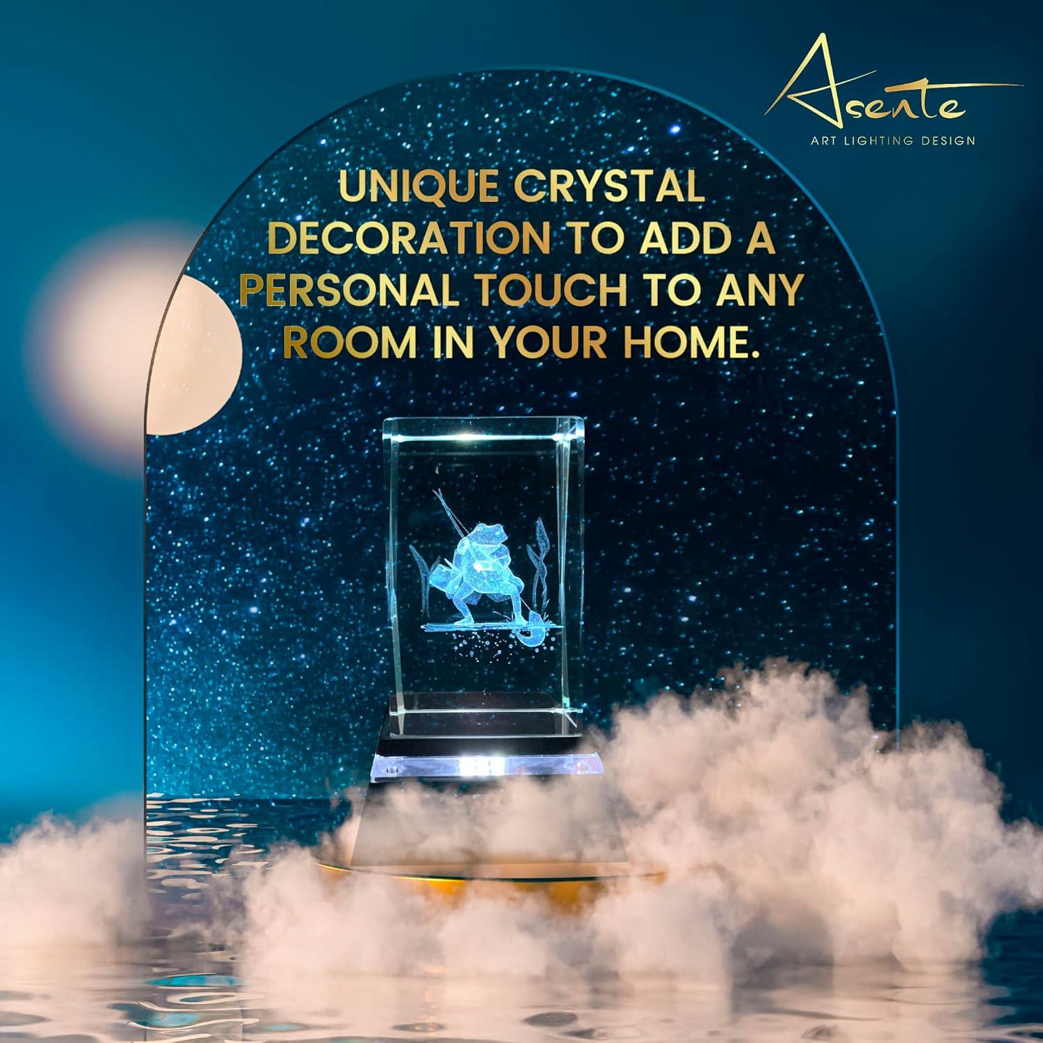 Cubo de Cristal 3D Rana con Base de Luz LED ASENTE