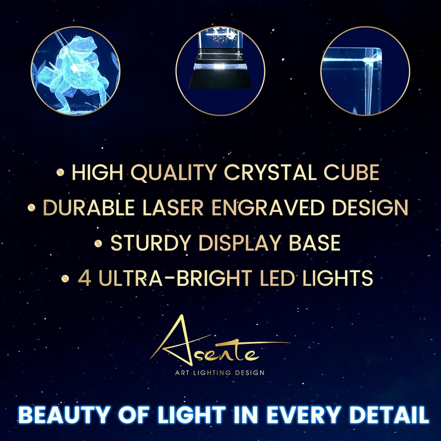 Cubo de Cristal 3D Rana con Base de Luz LED ASENTE