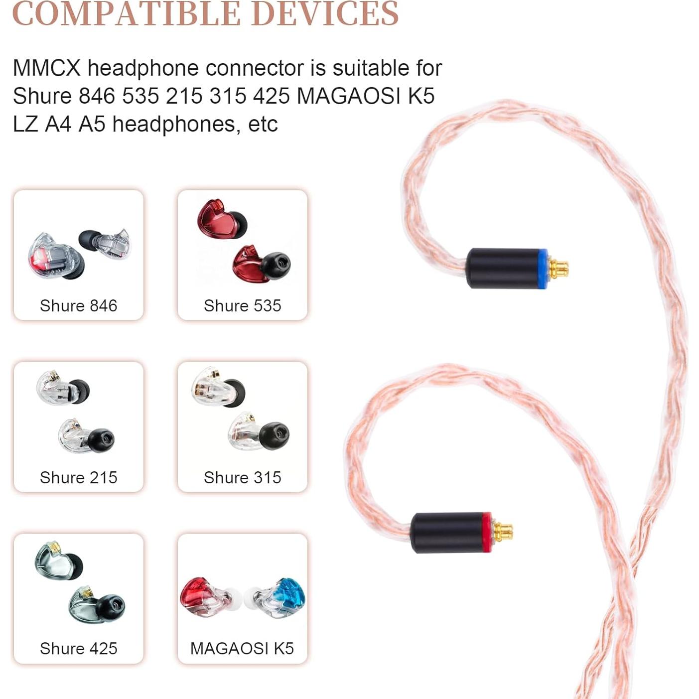 Cable de Reemplazo MMCX Gneinour para Auriculares Shure SE215 1.22m