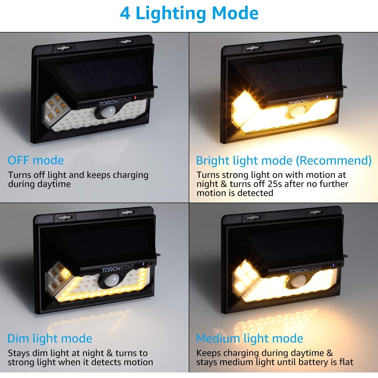 Luz de Seguridad Solar TORCHSTAR 58 LED 4 Modos IP65 Paquete de 2