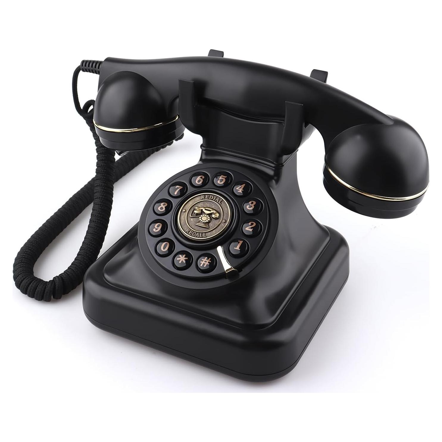 Teléfono de Disco Vintage SIXDEFLY Negro 1960 con Cable