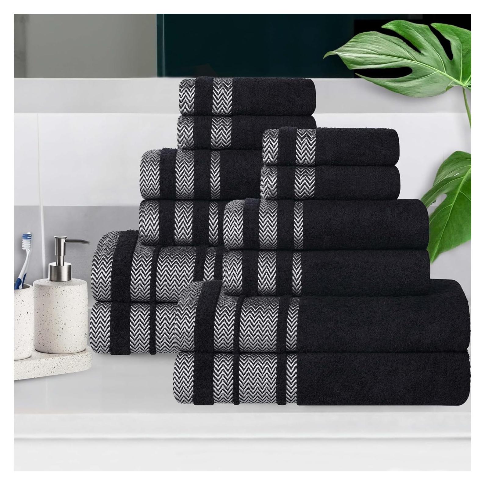 Juego de Toallas de Algodón Superior Hays 12 Piezas Negro