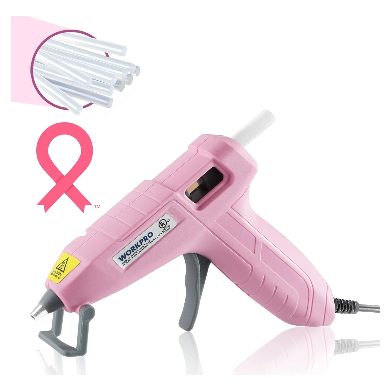 Pistola de Pegamento Caliente WORKPRO Mini Rosa con 20 Barras