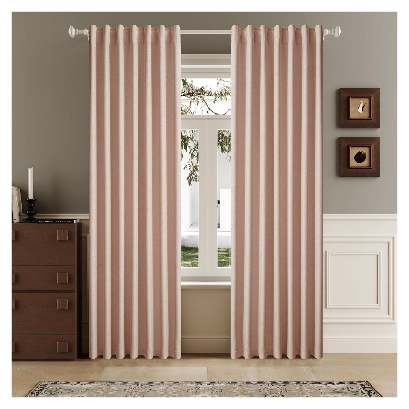 Cortinas DUALIFE Rosa Bebé Opacas 50x160 cm 2 Paneles Lino