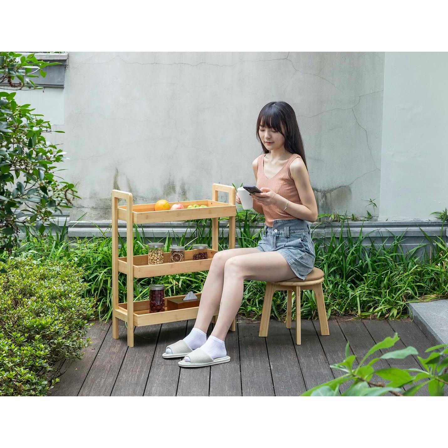 Taburete de Madera de Bambú PELYN Redondo 39.1 cm