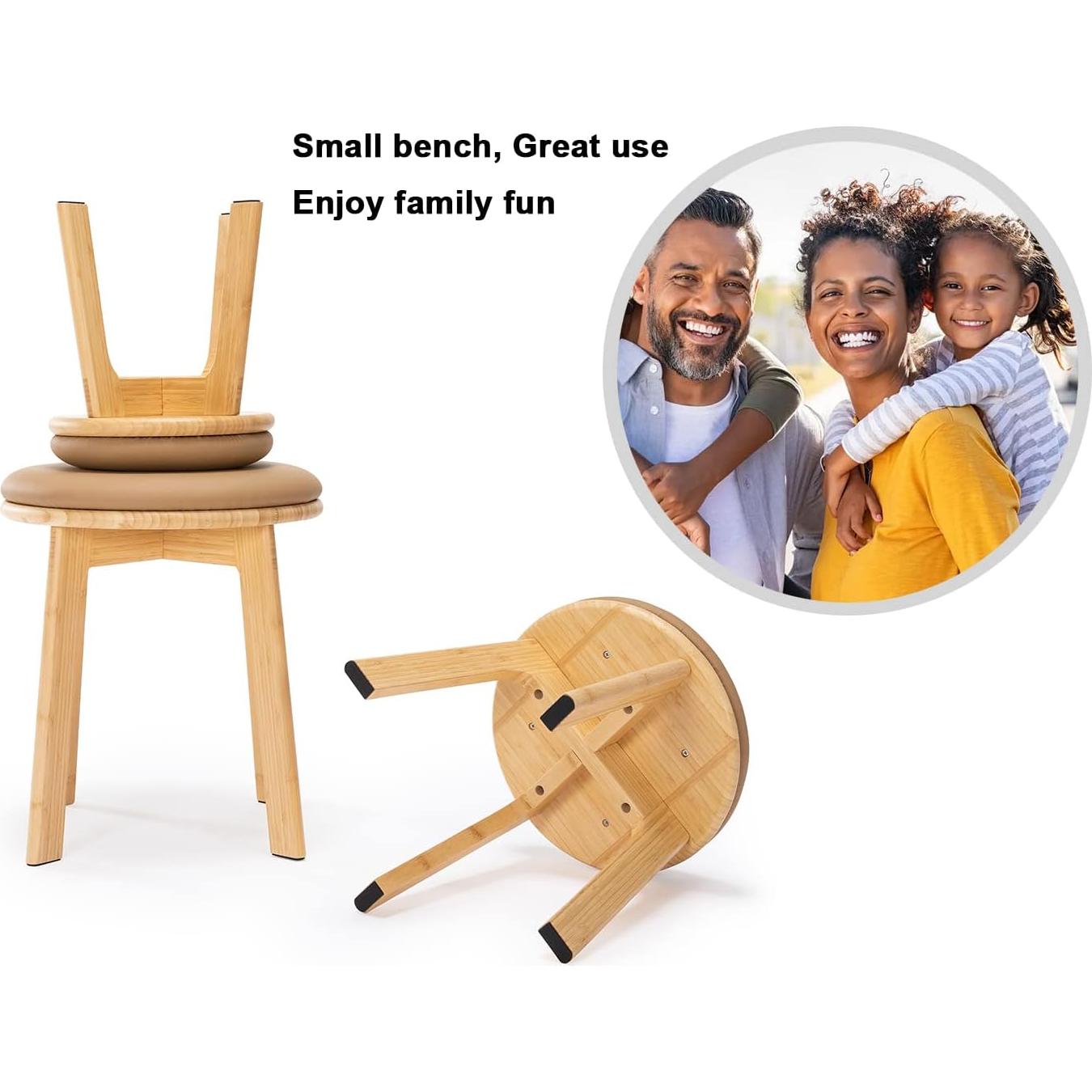 Taburete de Madera de Bambú PELYN Redondo 39.1 cm