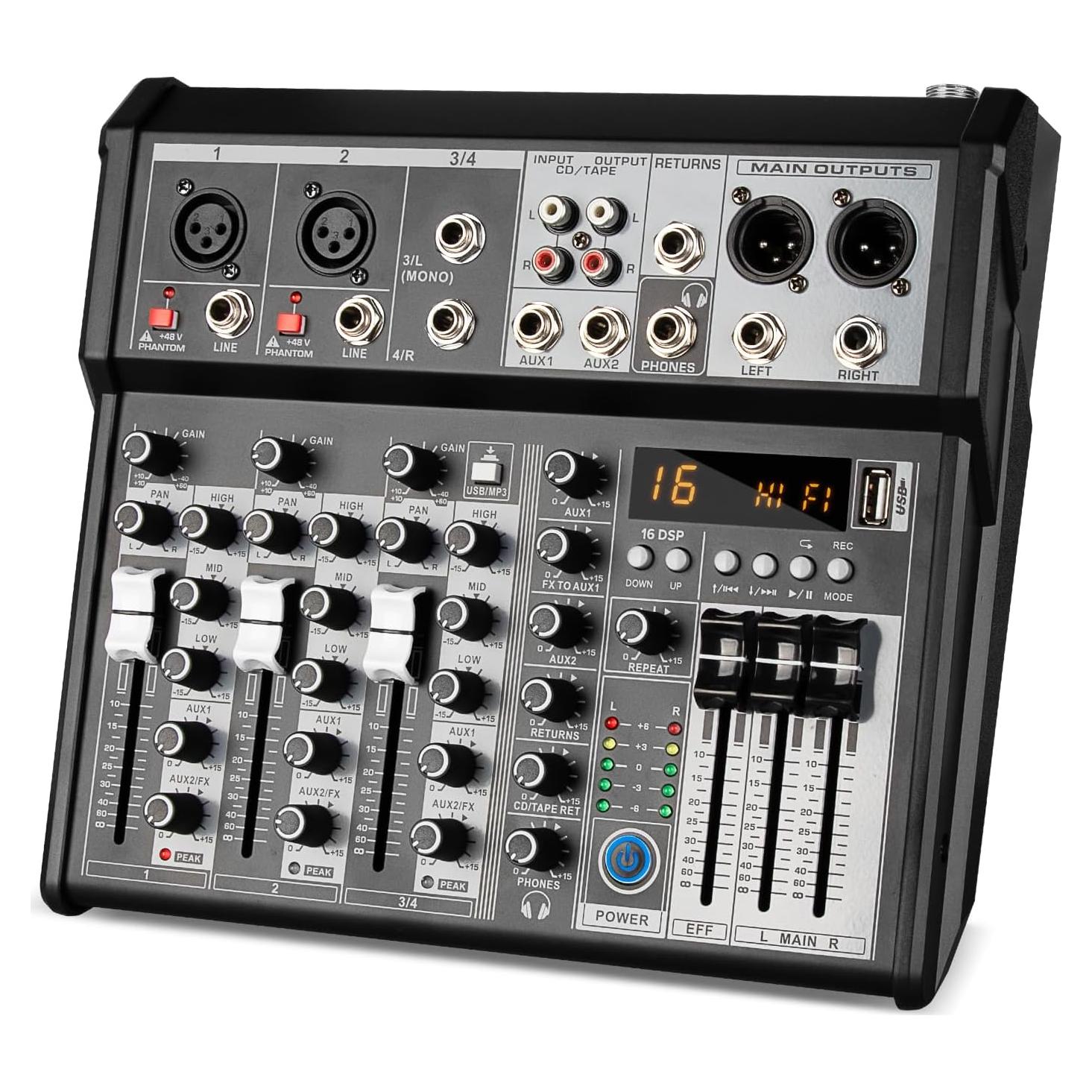 Mezclador de Audio Profesional Depusheng XT4, 4 Canales, Bluetooth