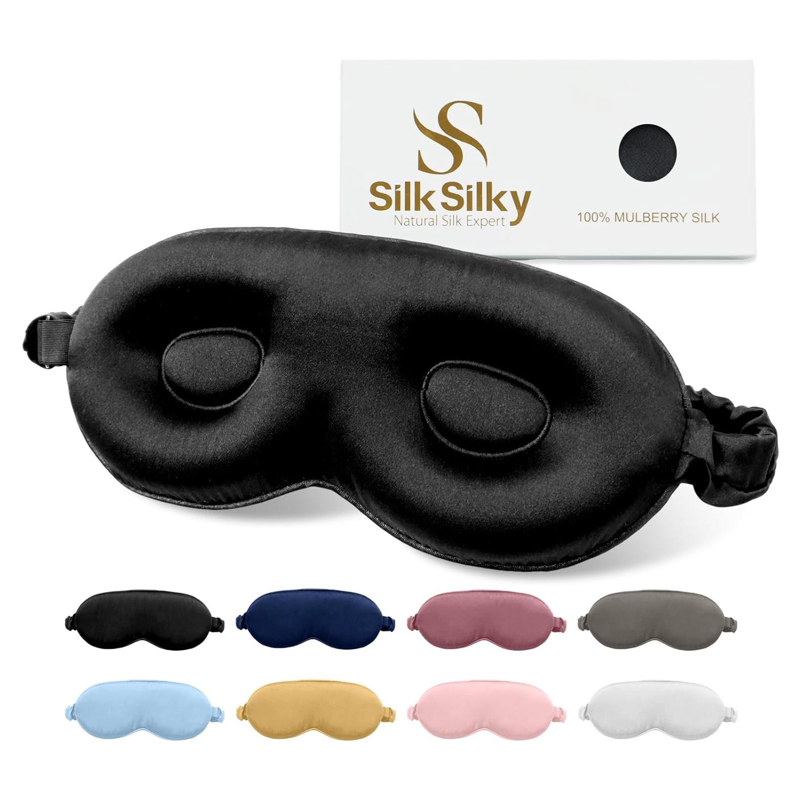 Máscara de Sueño de Seda 100% SilkSilky 22 Momme Ajustable Negra