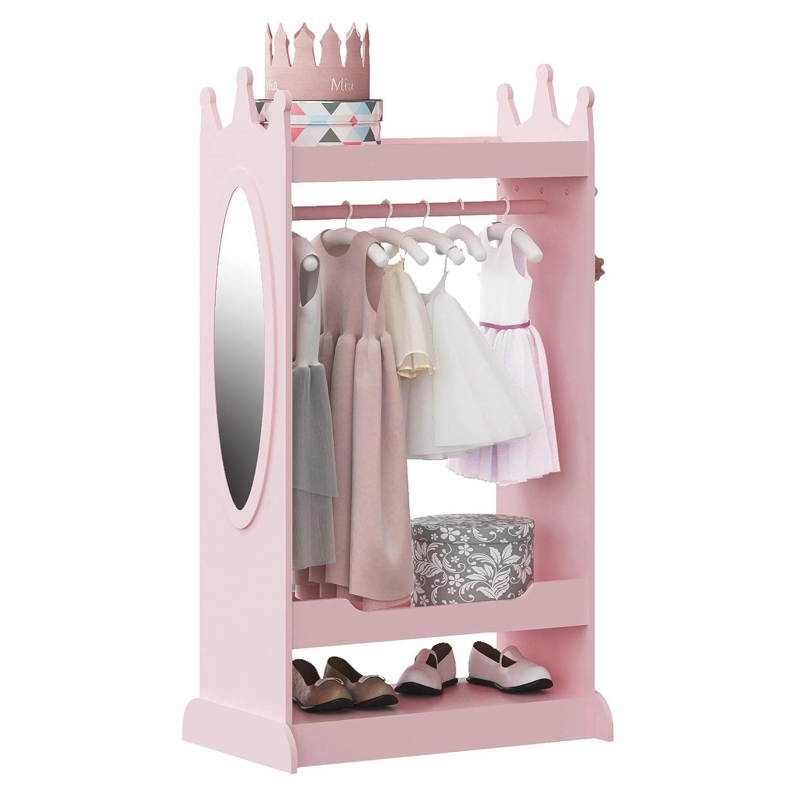 Armario de Disfraces para Niños UTEX Rosa con Espejo 62.3x38x115 cm