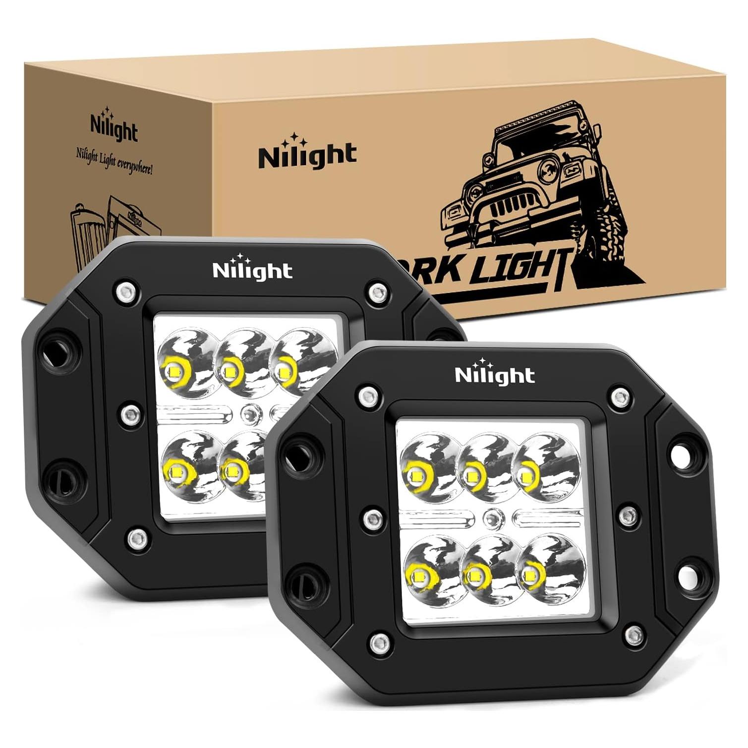 Luces de Trabajo LED Nilight 18W 2PCS Montaje Empotrado
