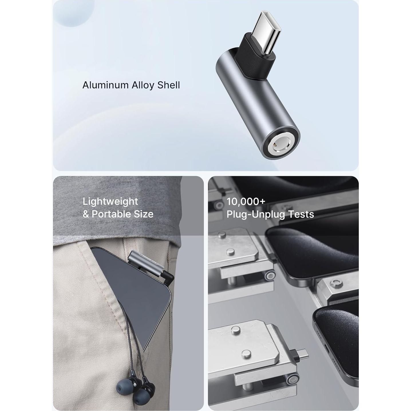 JSAUX 2 Pack Right Angle USB C to 3.5mm Audio Adapter, Type USB C to Headphone Jack Dongle Aux Adapter Compatible with Samsung Galaxy S24/S23/S22/S21 Ultra, iPad Pro, Pixel, iPhone 17/16/15/14 - Grey