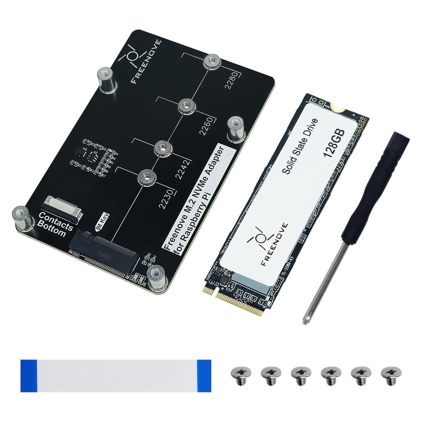 Adaptador M.2 NVMe Freenove para Raspberry Pi 5 con SSD 128GB