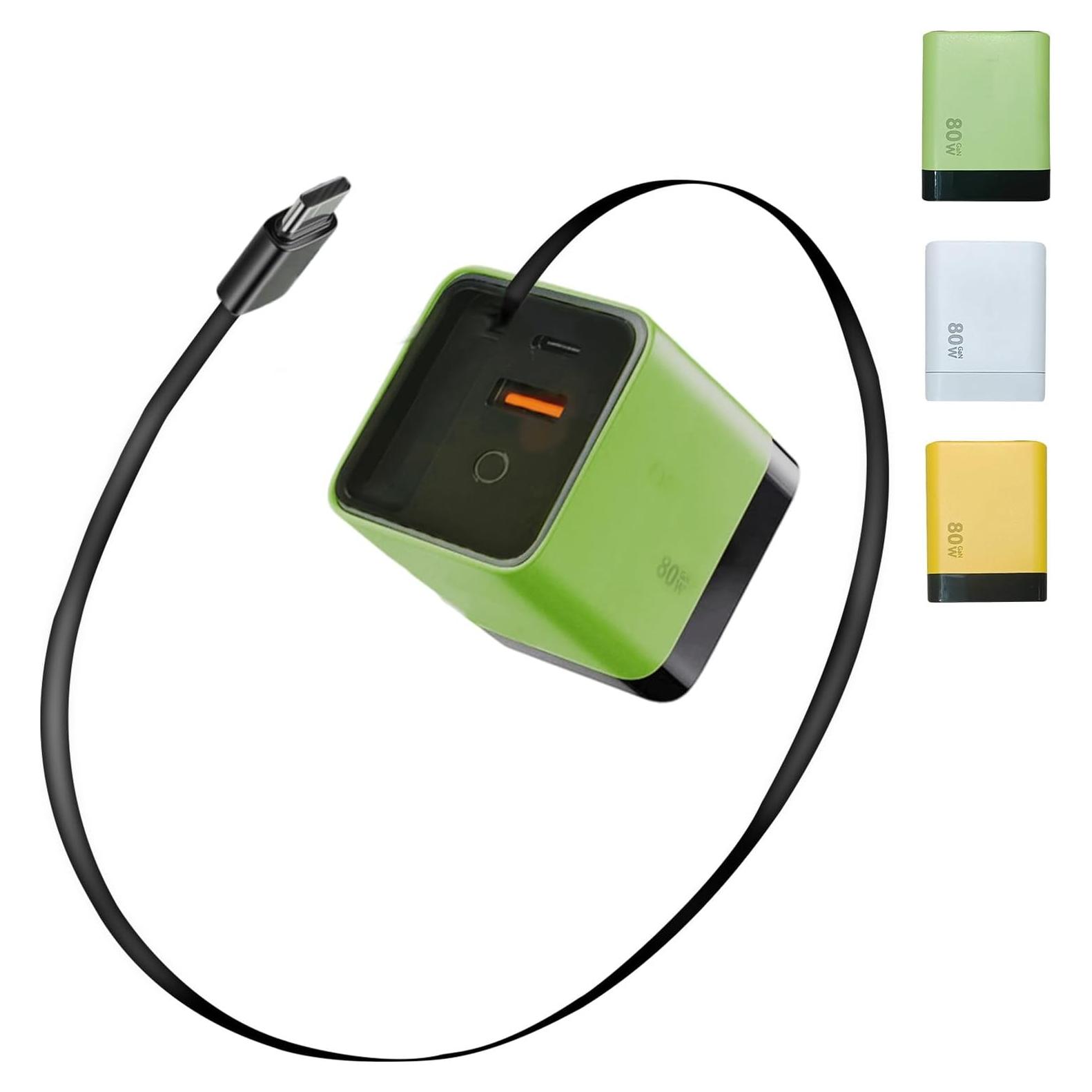 Cargador GaN 3 en 1 80W WESWAY con Cable Retráctil Verde