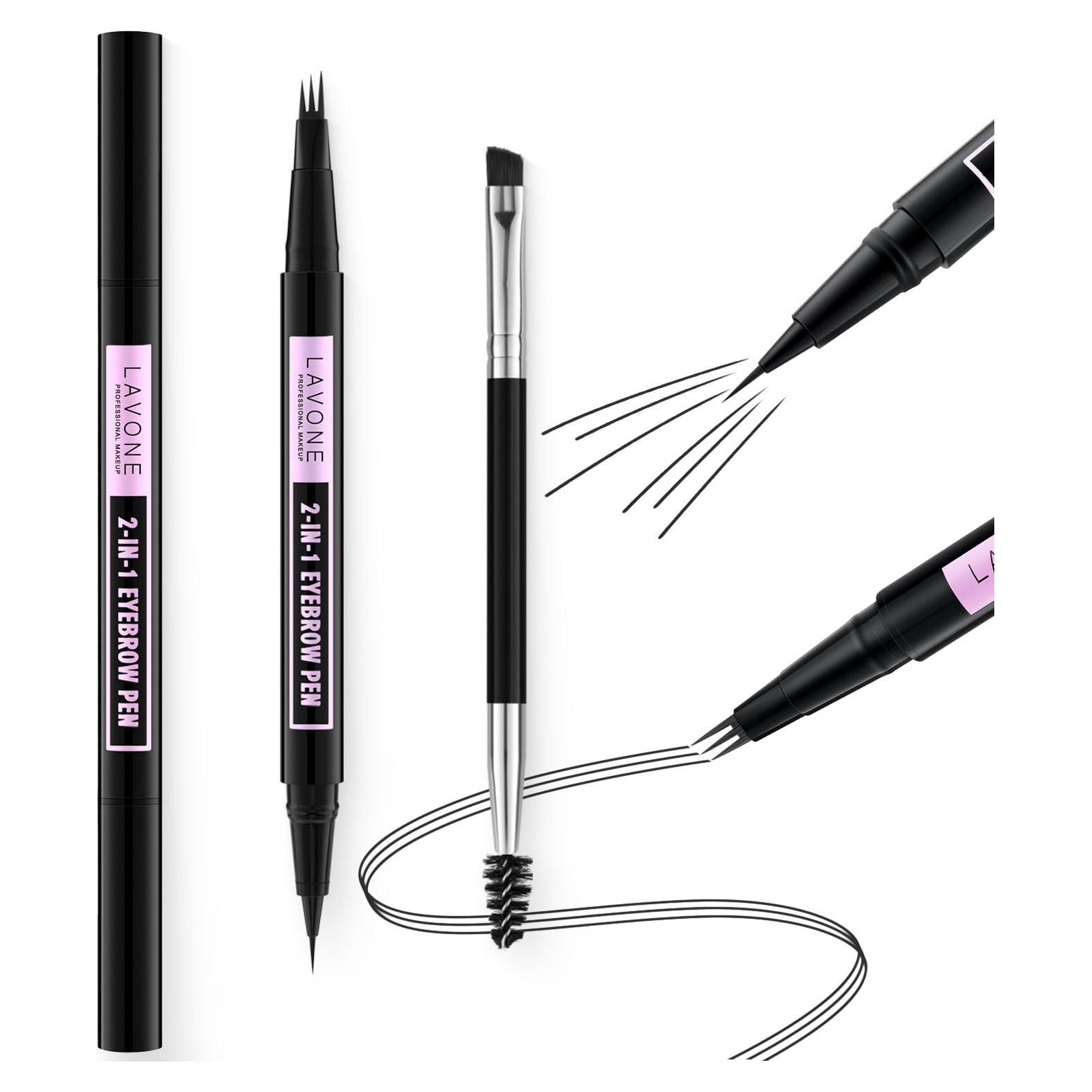 LAVONE Lápiz de Cejas 2-en-1 Impermeable Negro con Cepillo