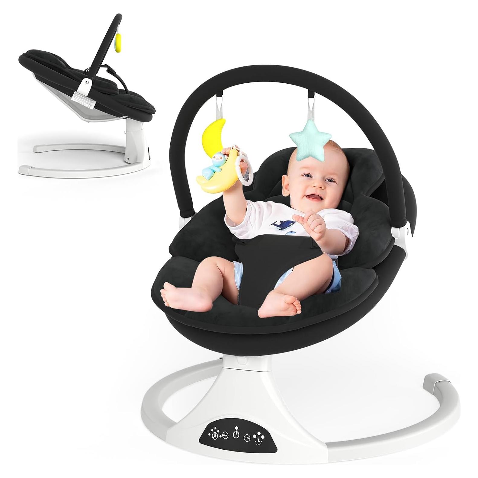 Columpio Eléctrico para Bebés RIVIPLOU - 5 Velocidades, Negro