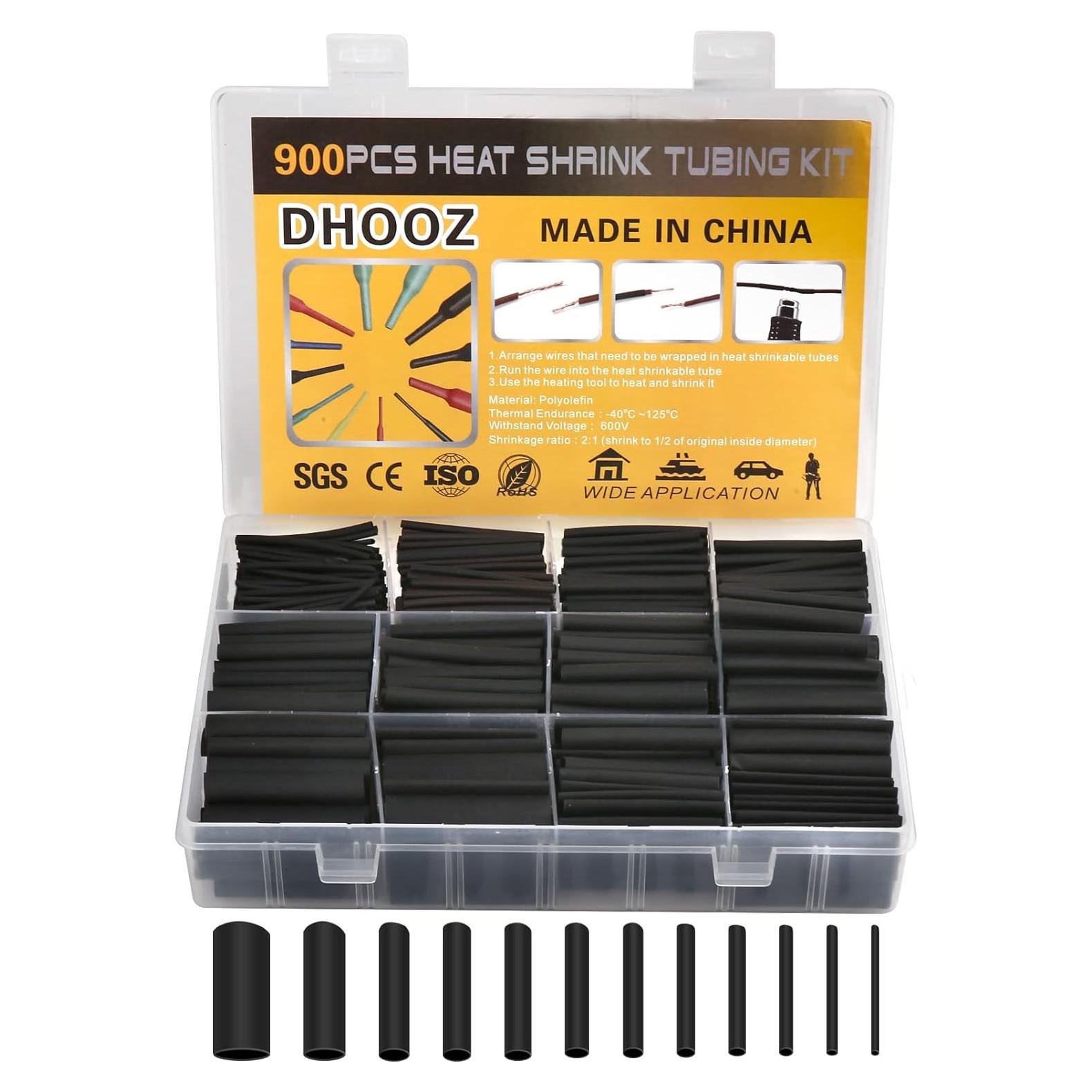 Kit de Tubos Termocontraíbles 900 Piezas DHOOZ - Negro 12 Tamaños