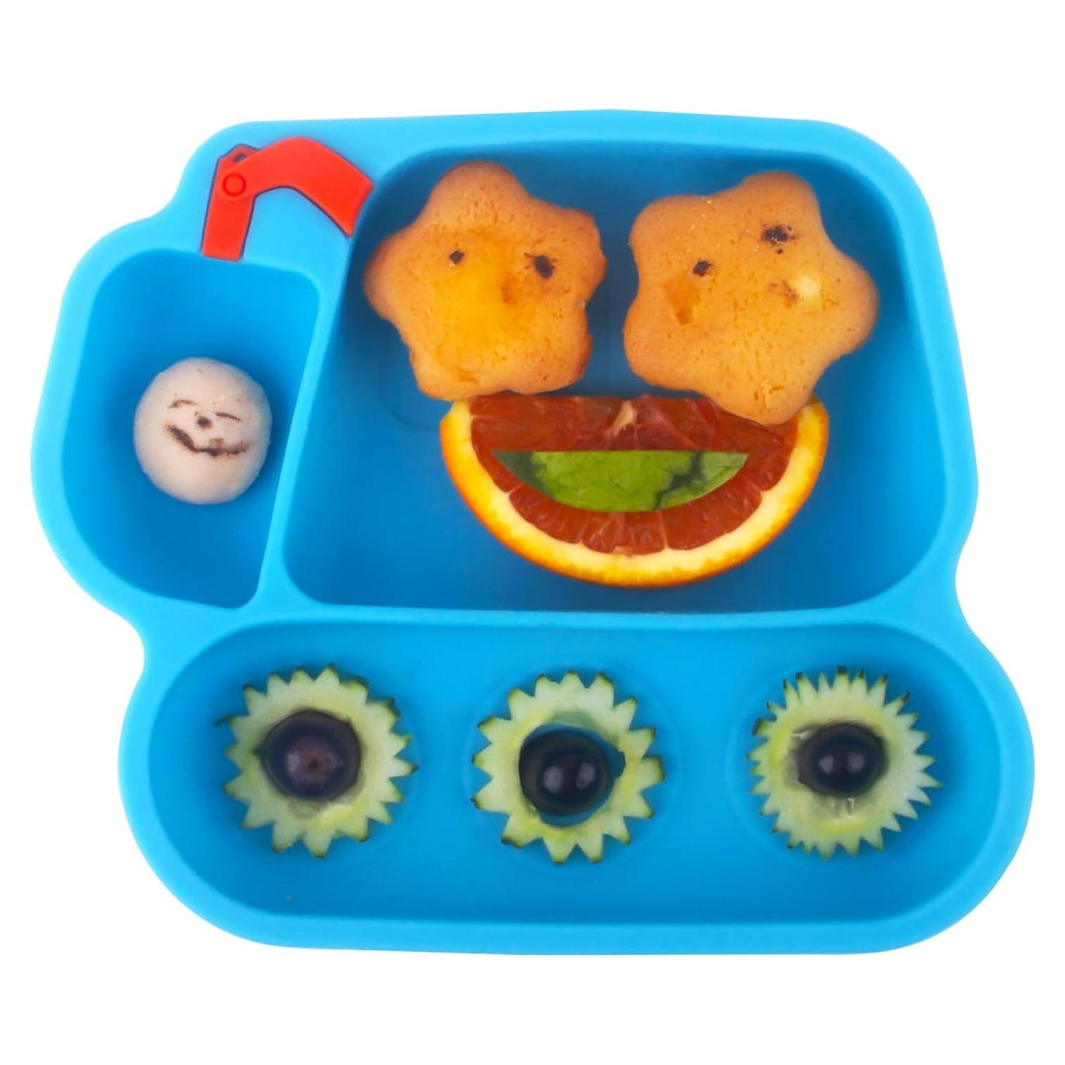 Plato de Silicona para Bebés Linowos - Antideslizante Azul