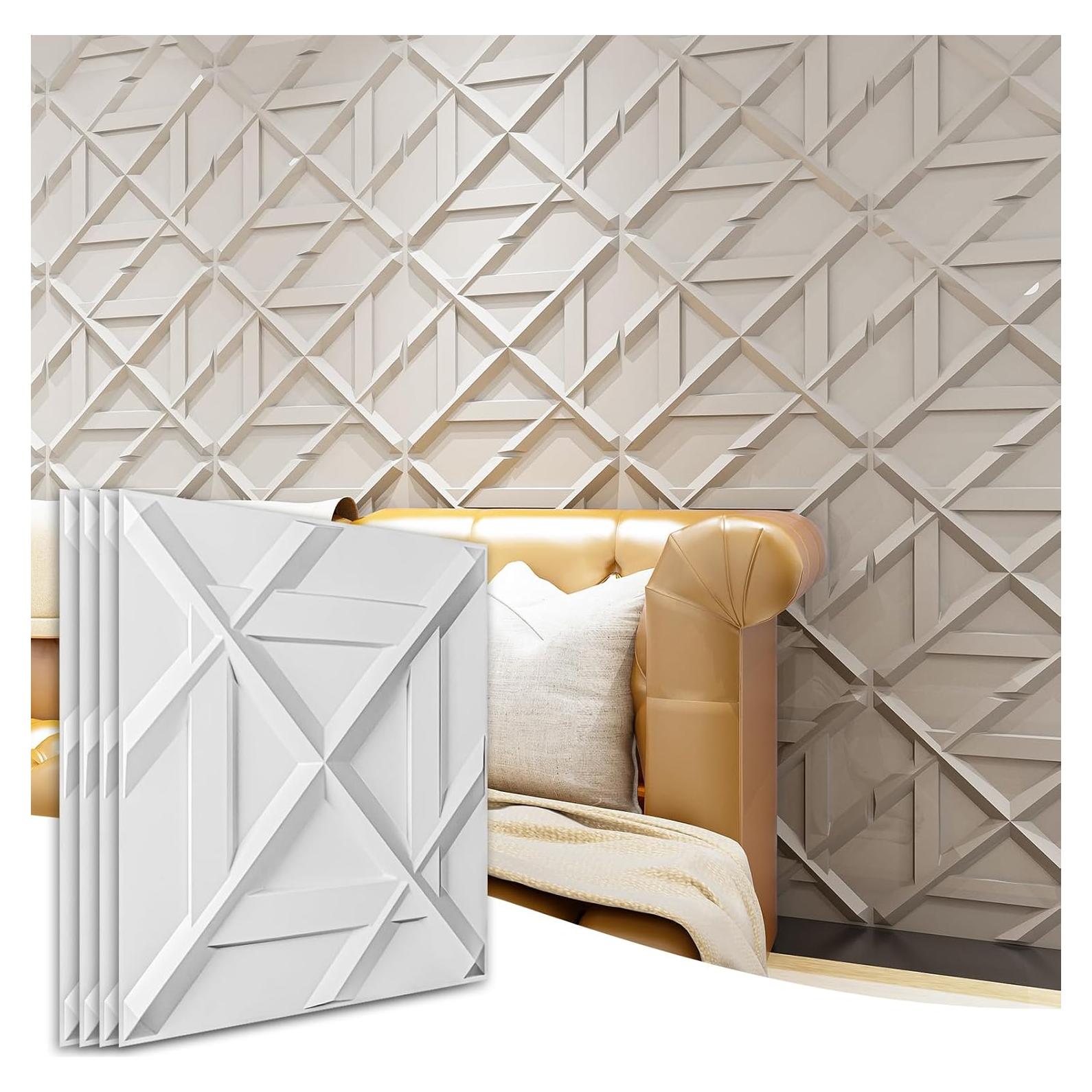 Panel de Pared 3D PVC Art3d Blanco Mate 12 Unidades 50x50 cm