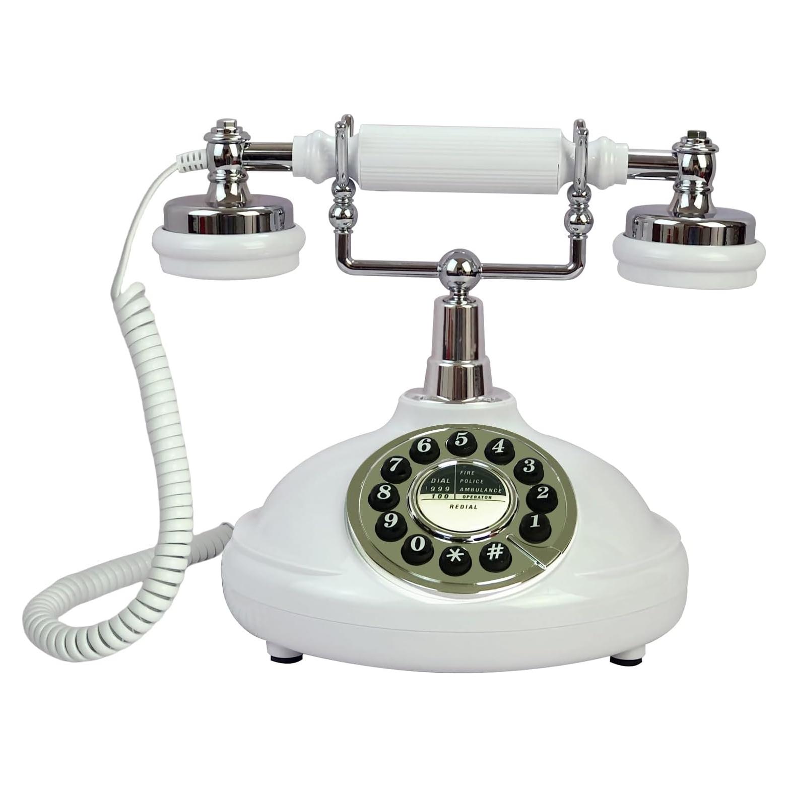 Teléfono de Línea Fija Retro TelPal Blanco con Cable