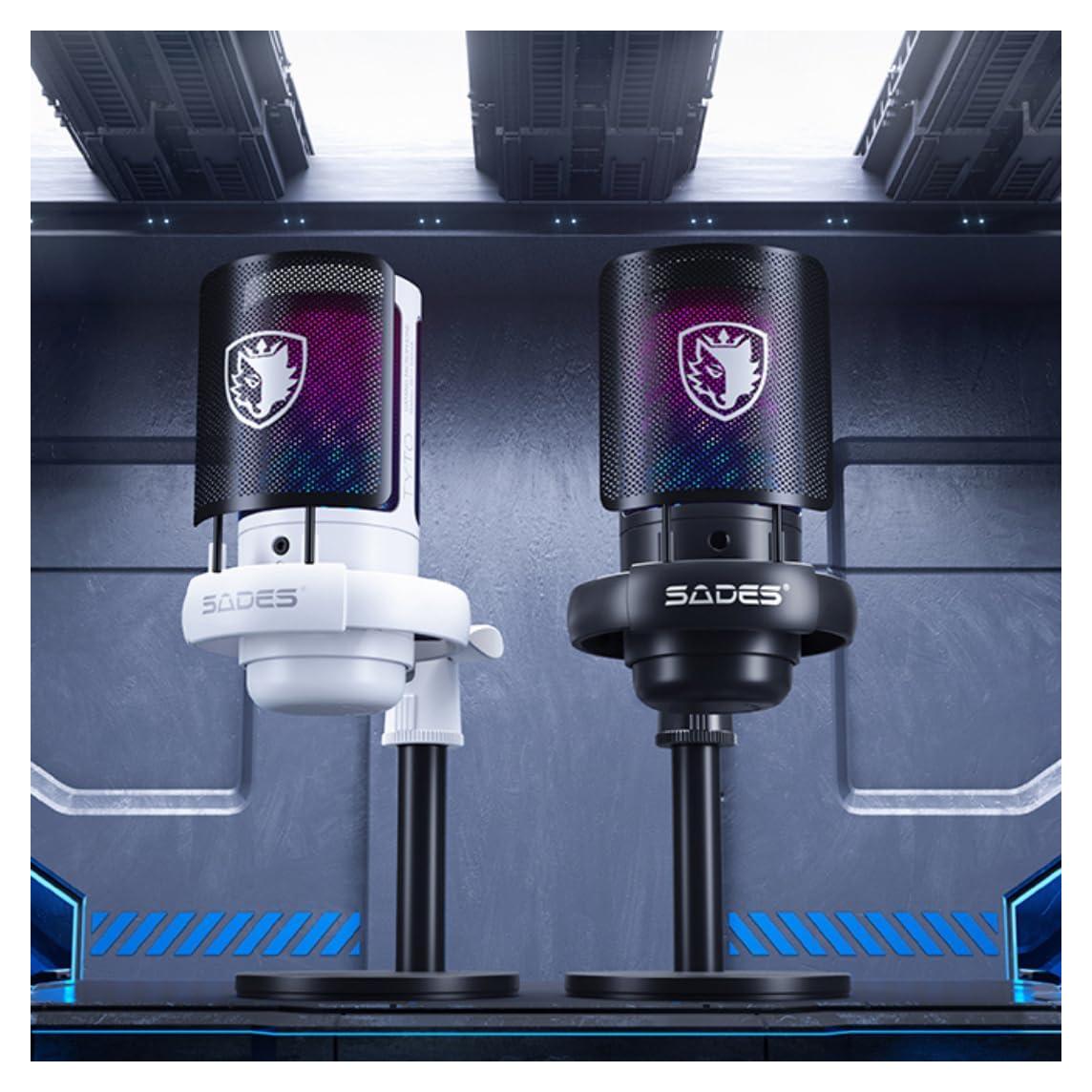 Micrófono SADES Tyto RGB Cardioide con Soporte y Filtro Antipop