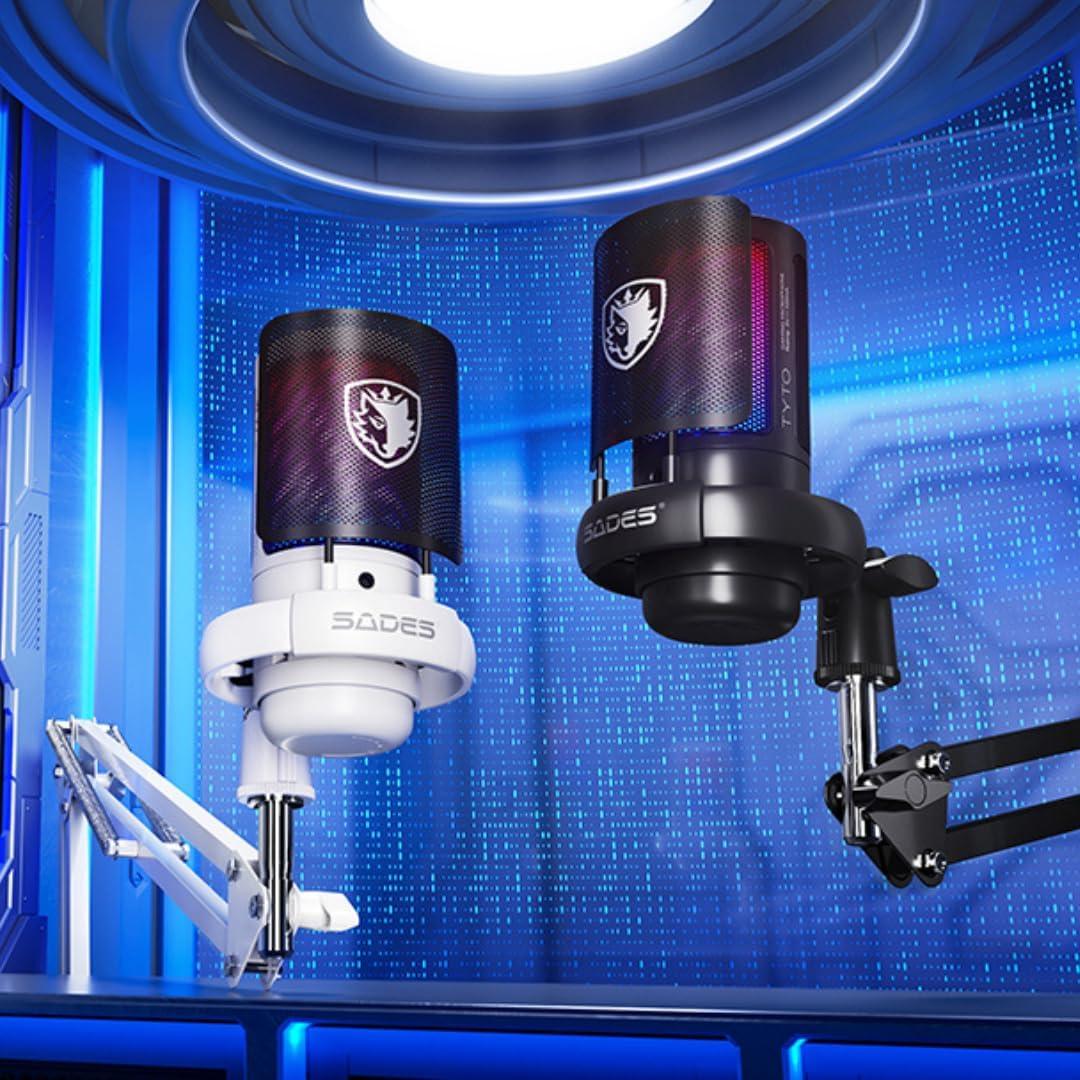 Micrófono SADES Tyto RGB Cardioide con Soporte y Filtro Antipop