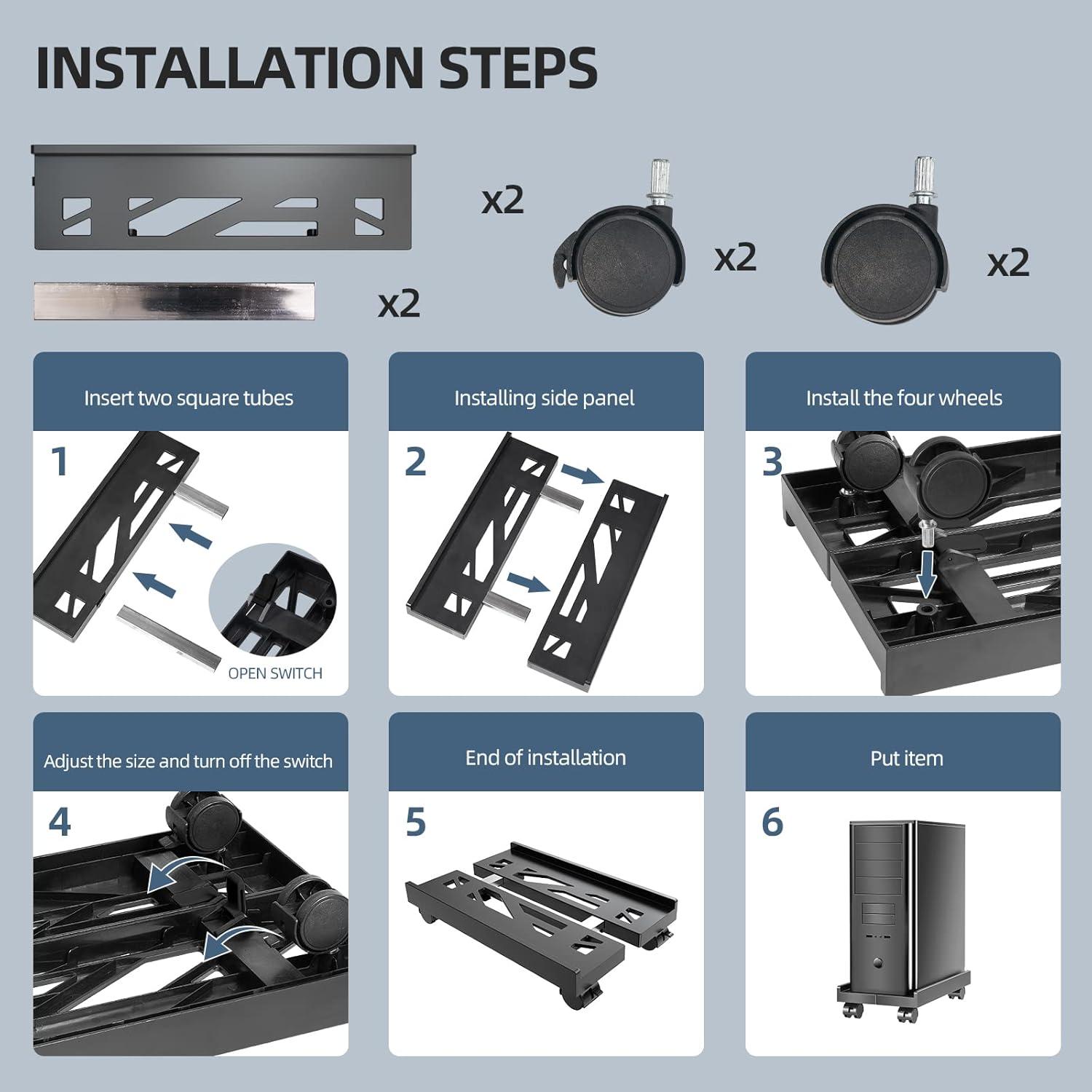 Soporte CPU Móvil Hovadova Ajustable con Ruedas 40x30 cm