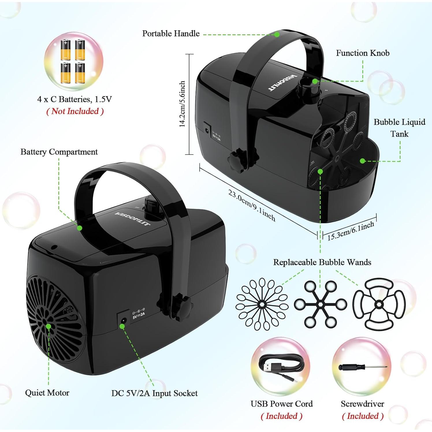 Máquina de Burbujas 3 en 1 Wisdomlit con 3 Varitas 8000+ Burbujas