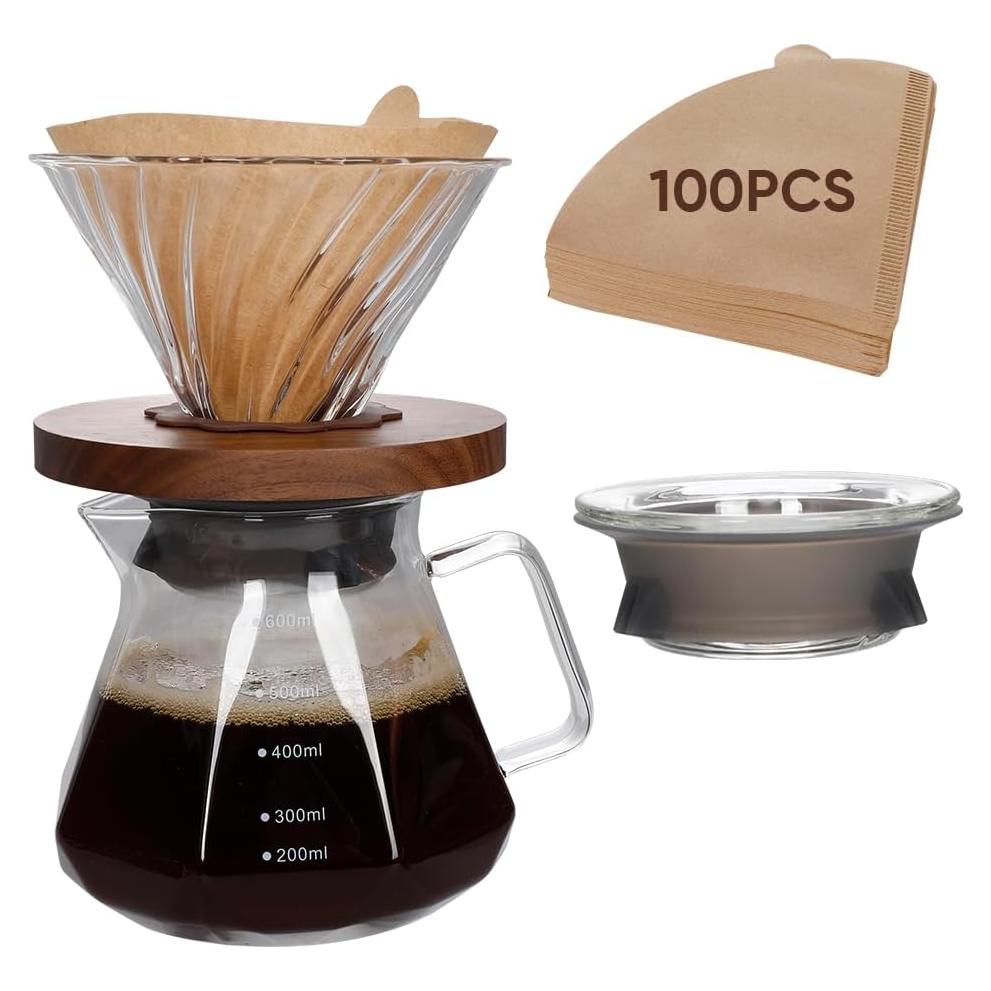 Cafetera Pour Over Derkerry 600 ml con Filtros V60 y Goteador