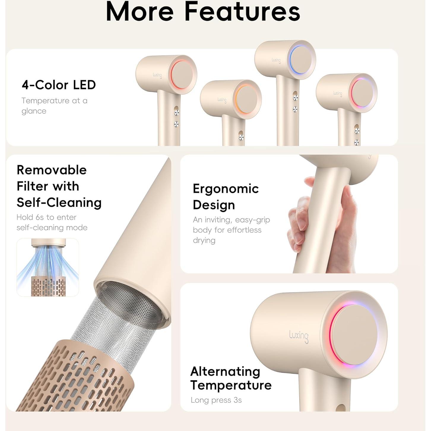 Secador de Pelo Luxing TurboLux 1500W Iones Negativos Crema