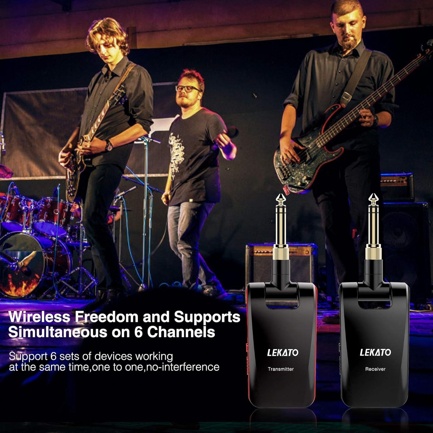 Sistema Inalámbrico de Guitarra LEKATO 2.4GHz 6 Canales Negro