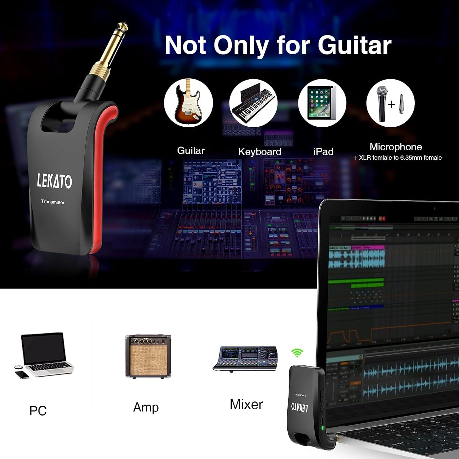 Sistema Inalámbrico de Guitarra LEKATO 2.4GHz 6 Canales Negro