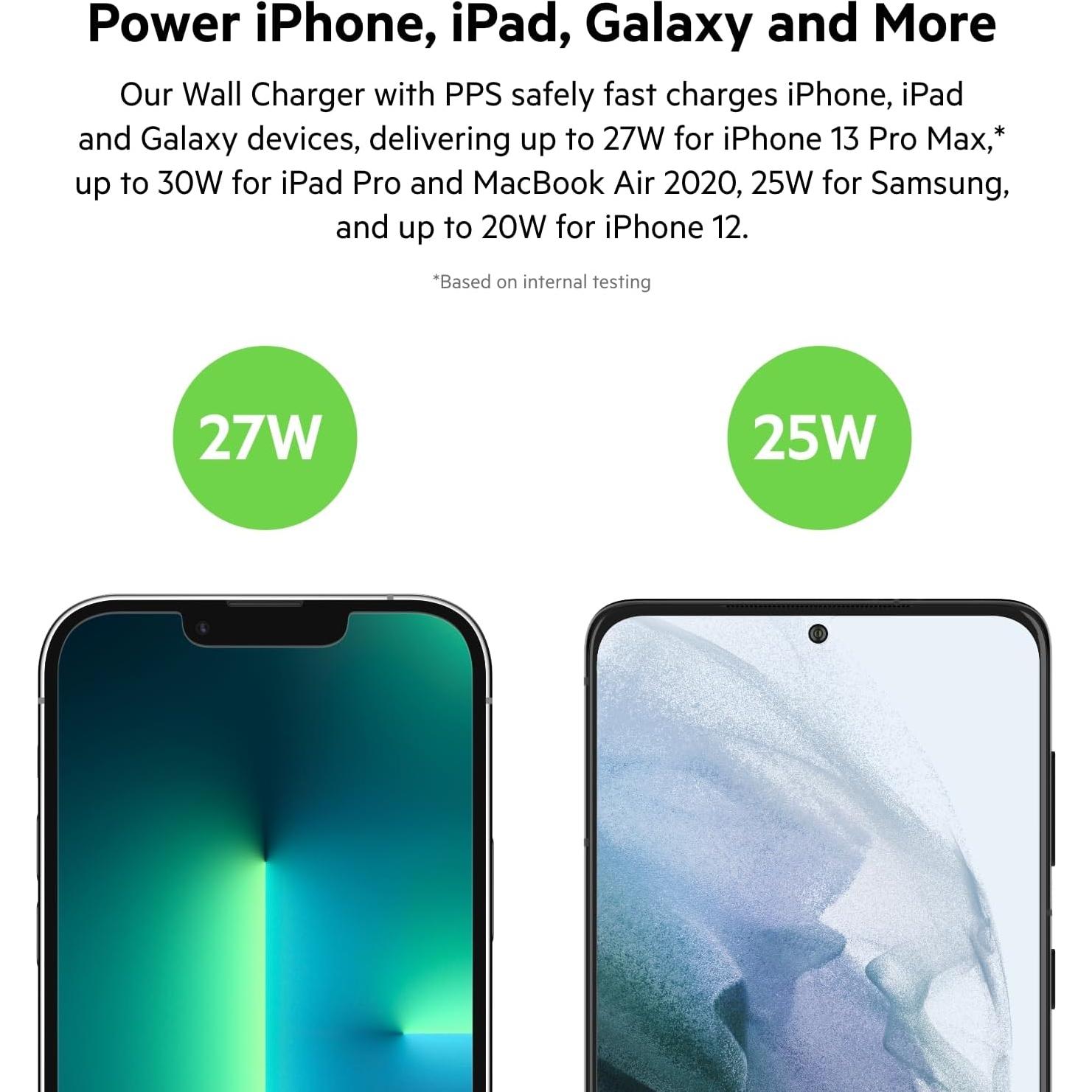 Cargador USB-C Belkin 30W Carga Rápida para iPhone y Samsung