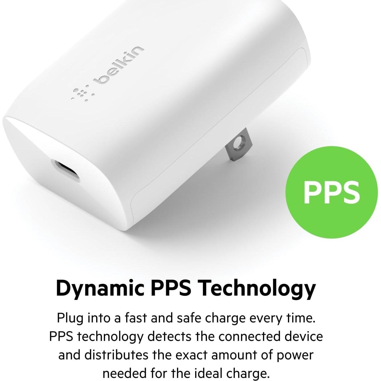 Cargador USB-C Belkin 30W Carga Rápida para iPhone y Samsung