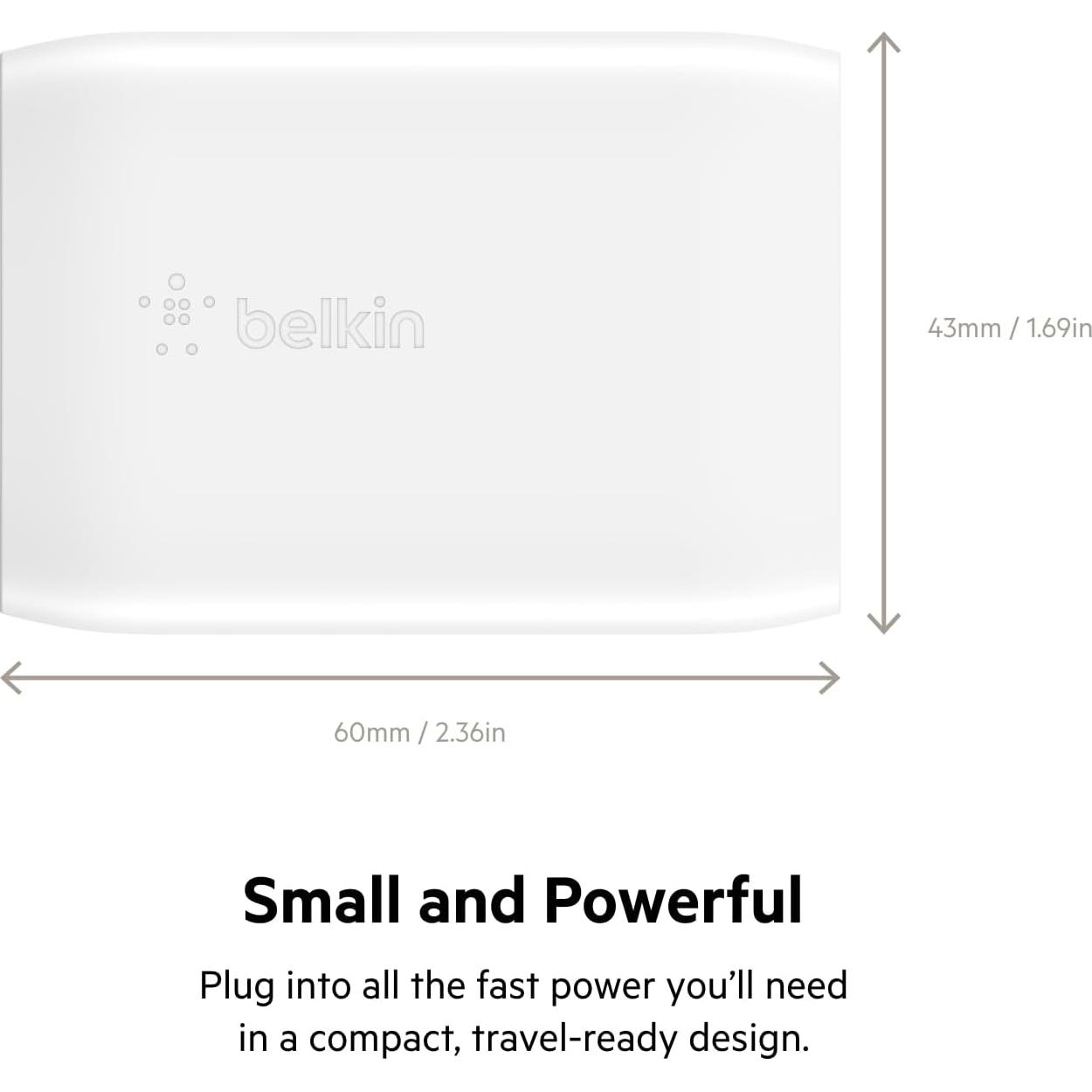 Cargador USB-C Belkin 30W Carga Rápida para iPhone y Samsung