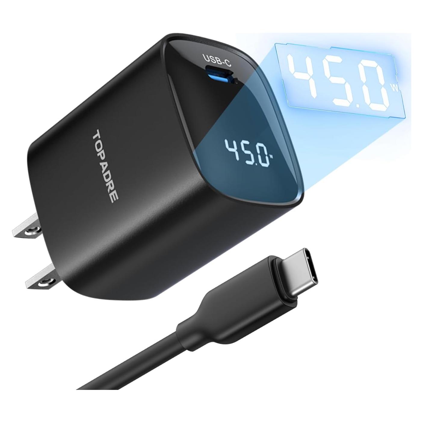 Cargador Rápido Super 45W USB-C con Pantalla LED - Negro