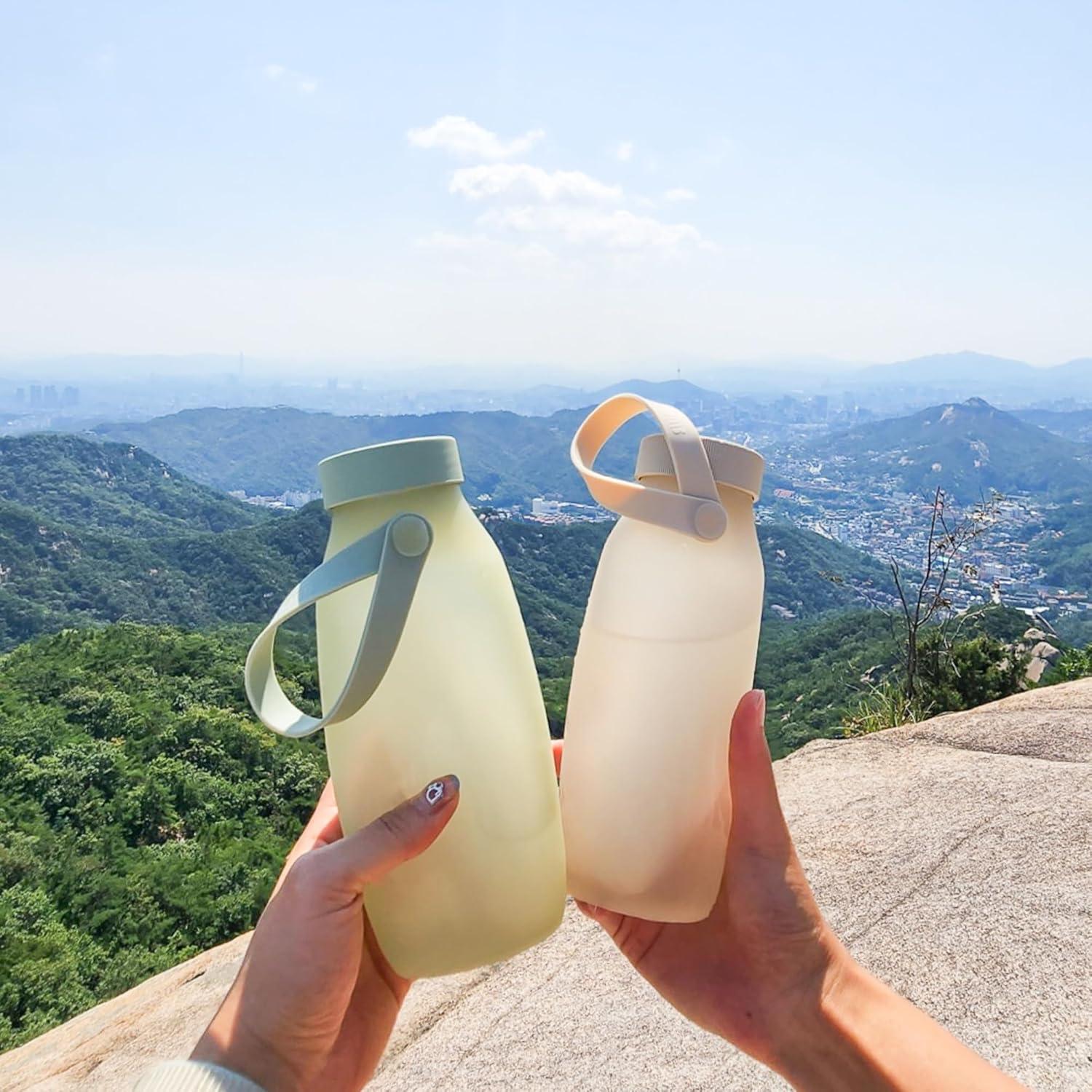 Botella de Agua Plegable BLUE GINKGO 492 ml - Ligera y A Prueba de Fugas