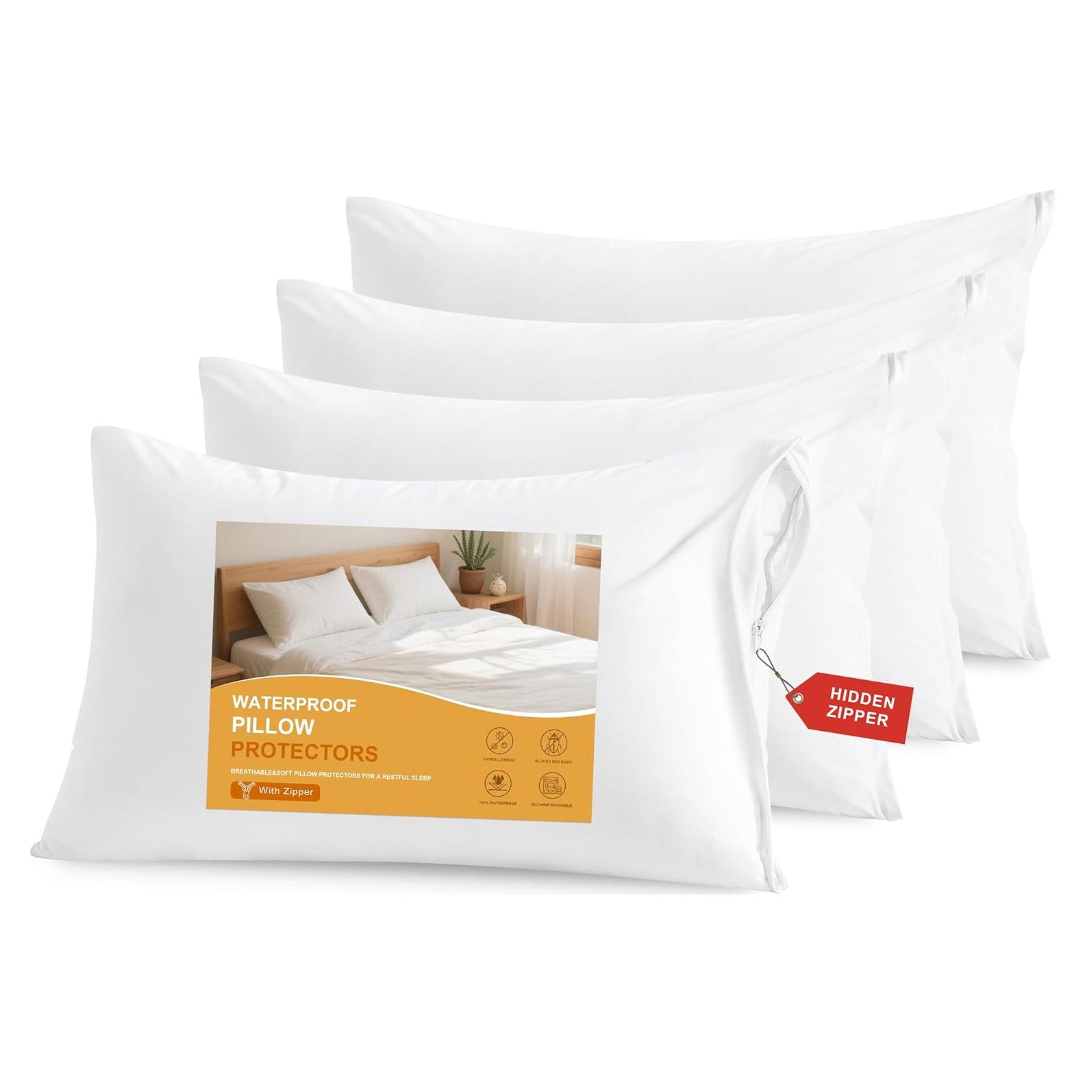 Fundas de Almohada Impermeables NTBAY 4 Pack 50.8x66 cm Blancas