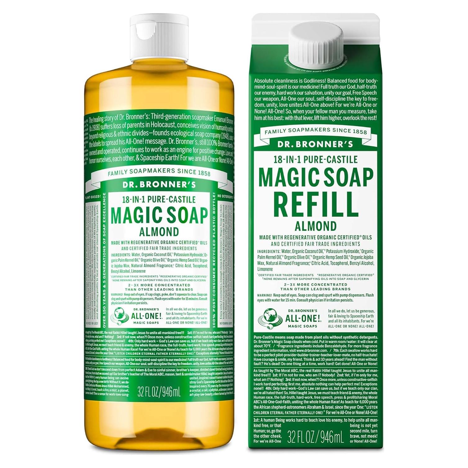 Jabón Líquido Puro-Castile Dr. Bronner Almendra 0.95L