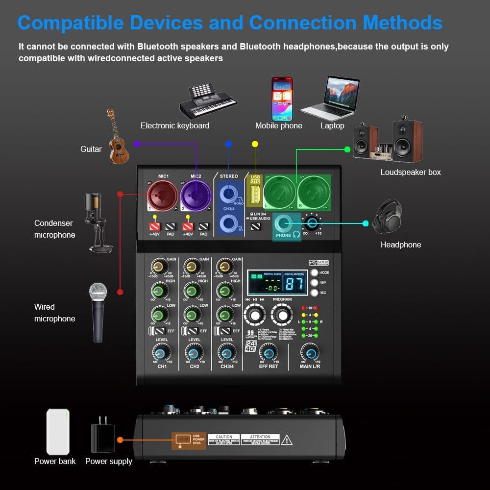 Mezclador DJ Profesional 4 Canales Doslnlya XR-4 Bluetooth USB