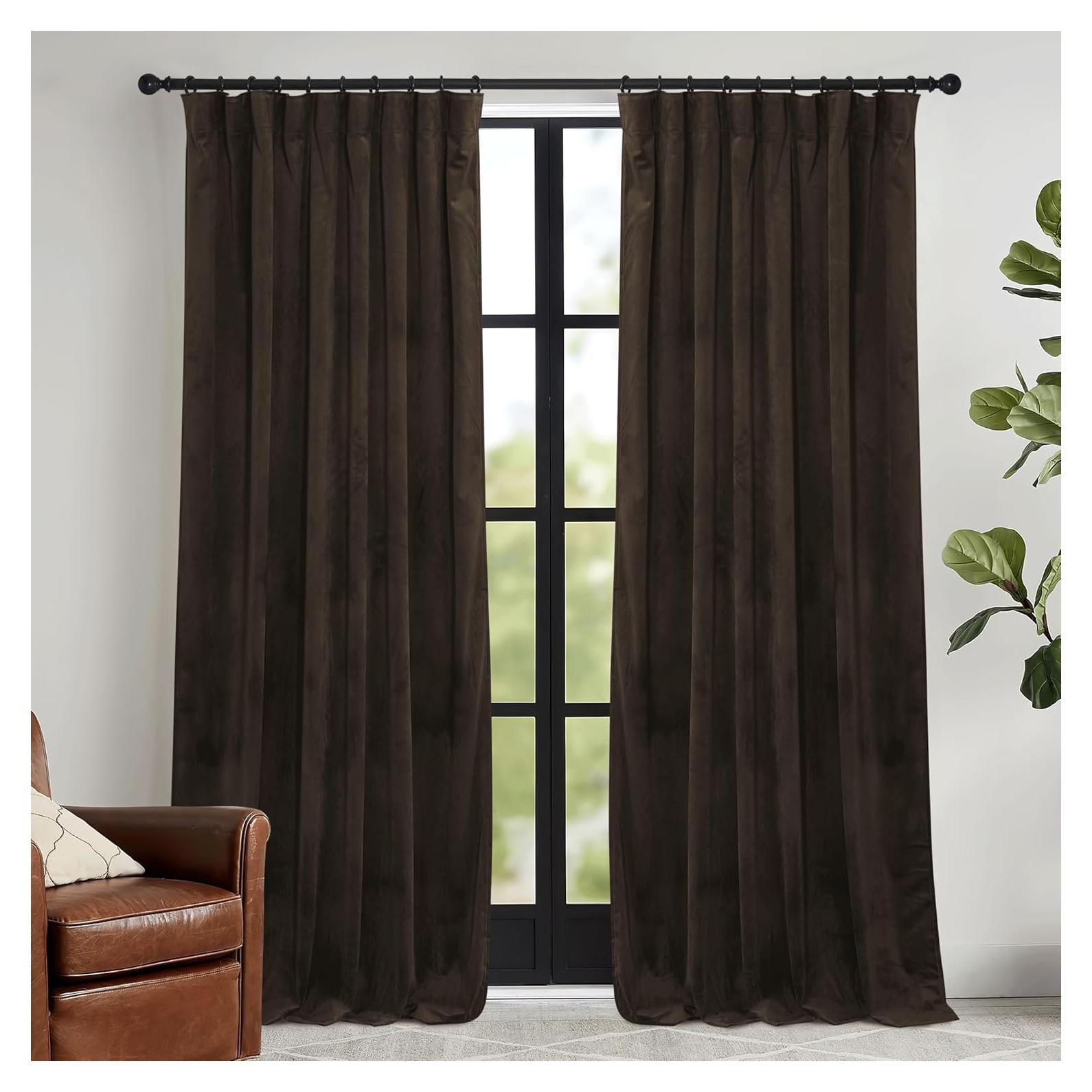 Cortinas de Terciopelo Marrón RYB HOME 107x160 cm Juego de 2