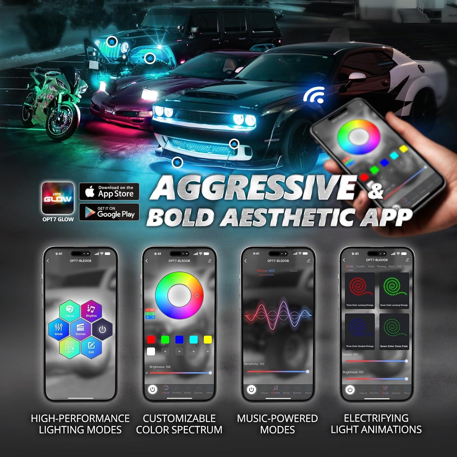 Luces LED RGB OPT7 Aura Pro 30.48 cm con App y Control Remoto