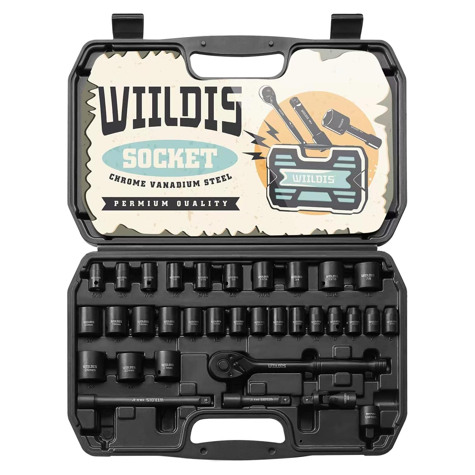 Juego de Enchufes de Impacto WIILDIS 33 Piezas CR-V