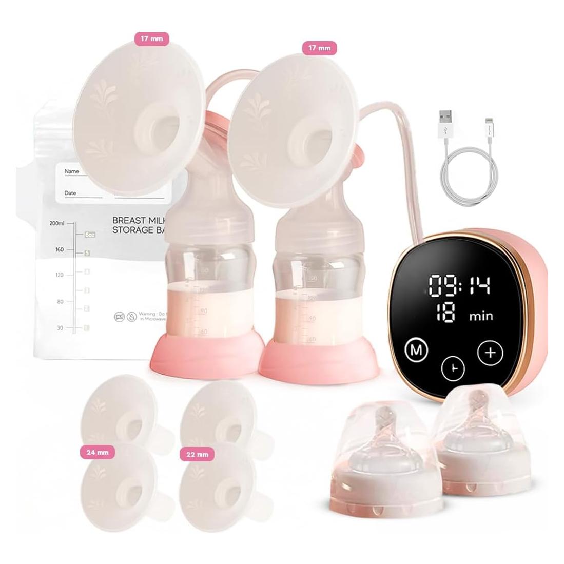 Extractor de Leche Eléctrico Doble SMART MOMMY con LCD Rosa