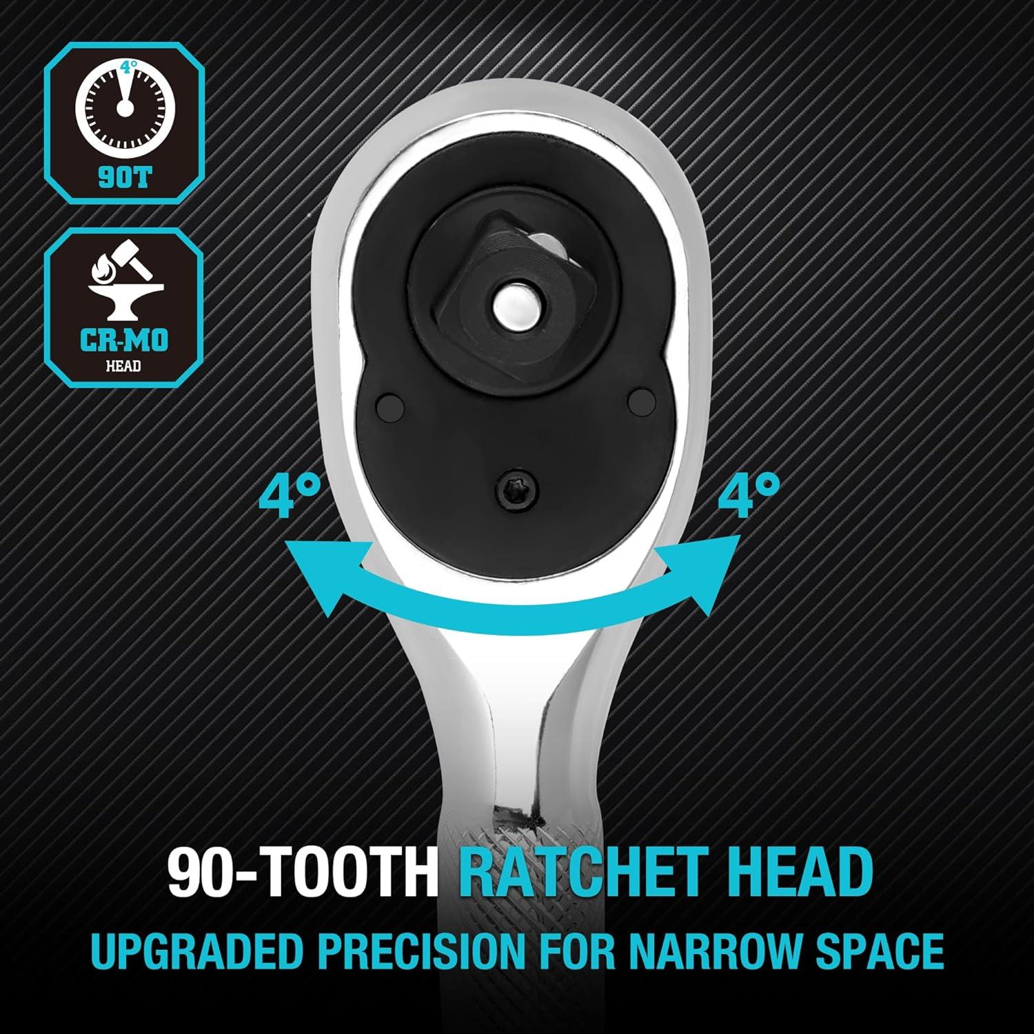 DURATECH Juego de Llaves de Carraca 3 Piezas 90 Dientes