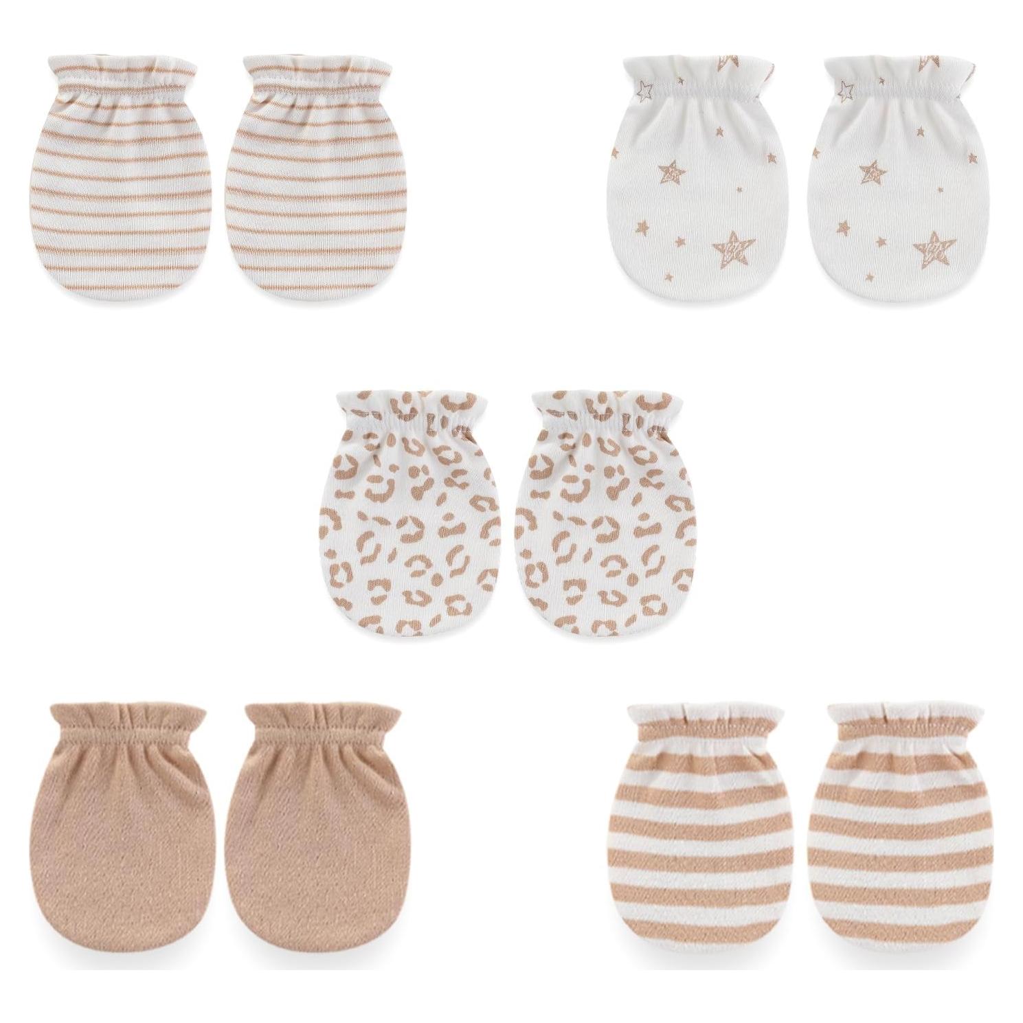 5 Pares de Mitones Antirrasguños Bebé 0-6 Meses Algodón