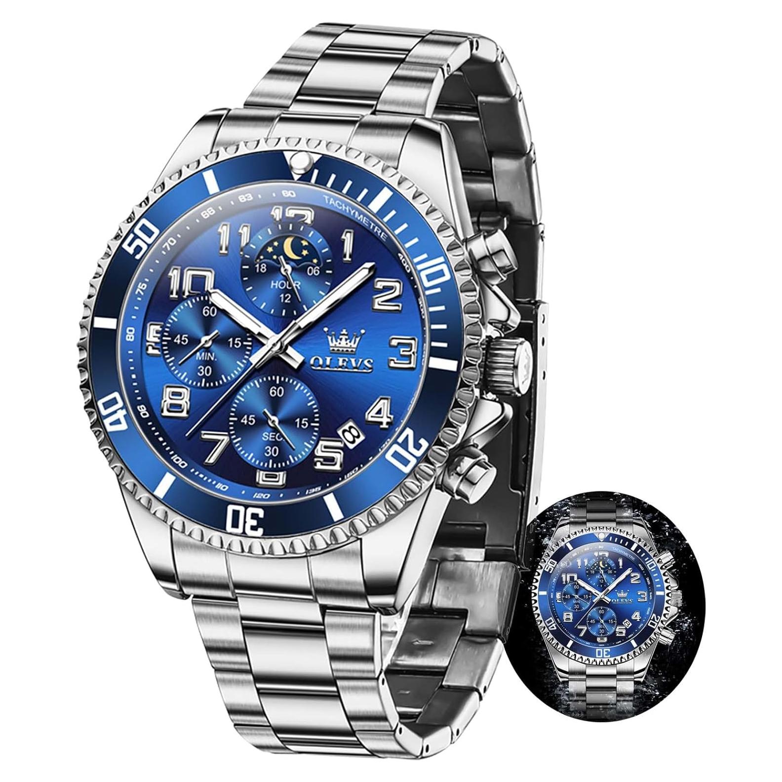 Reloj Cronógrafo OLEVS para Hombres Acero Inoxidable Azul