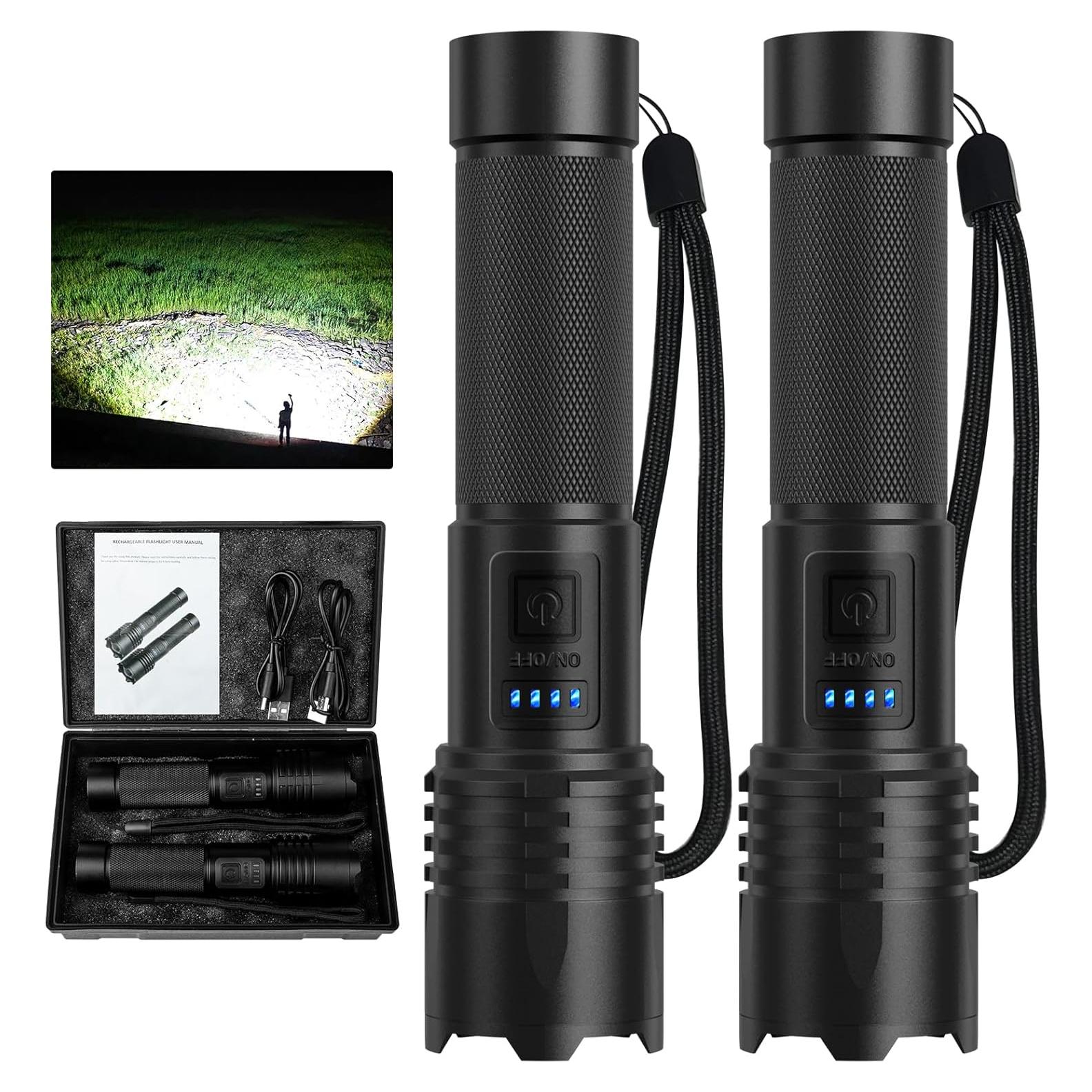 Linterna LED Recargable QOPOYU P109 90000 Lúmenes IPX7 (2 Pcs)