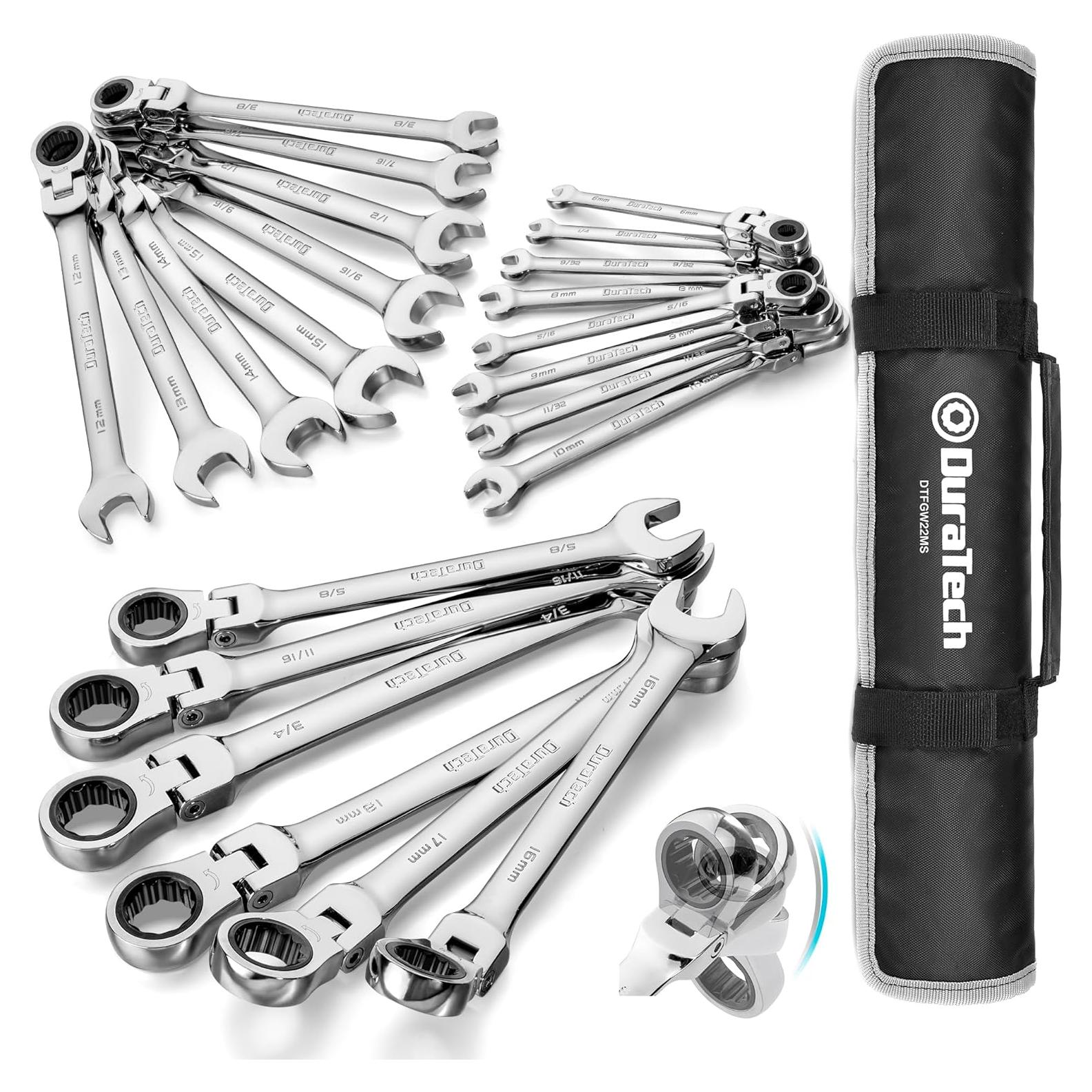 Juego de Llaves de Carraca Flexible DURATECH 22 Piezas Métrico y SAE